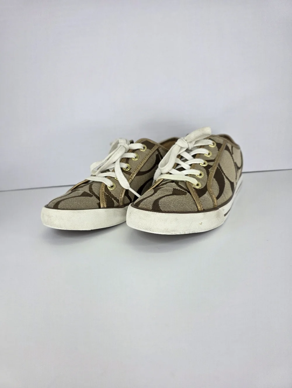 Y2K COACH Dalia II C Signature Classic Khaki Gold Brown Tennis Shoes Size 7.5 B
